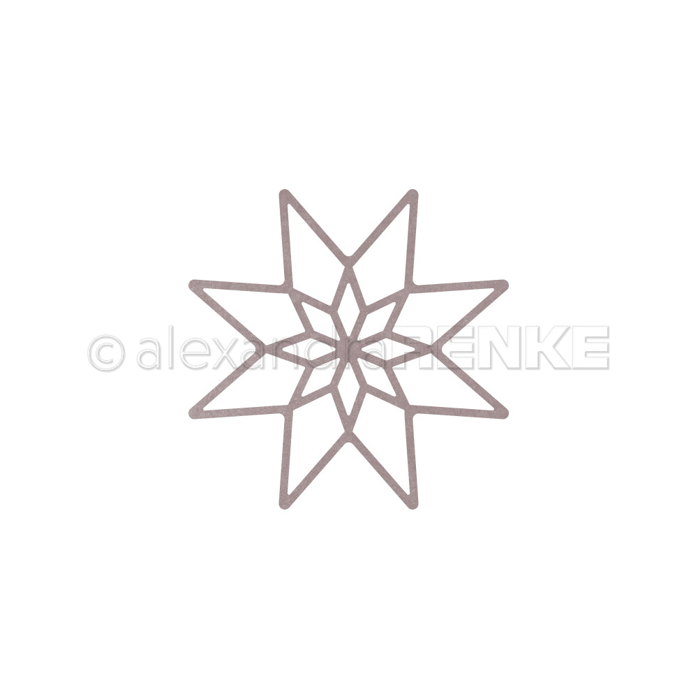 Ein geometrischer achtzackiger Stern mit ineinandergreifenden Linien auf Weiß, inspiriert von Motivstanze Achterstern, von Alexandra Renke - ideal für DieCut Systeme und perfekt für Designpapiere 200g Projekte.