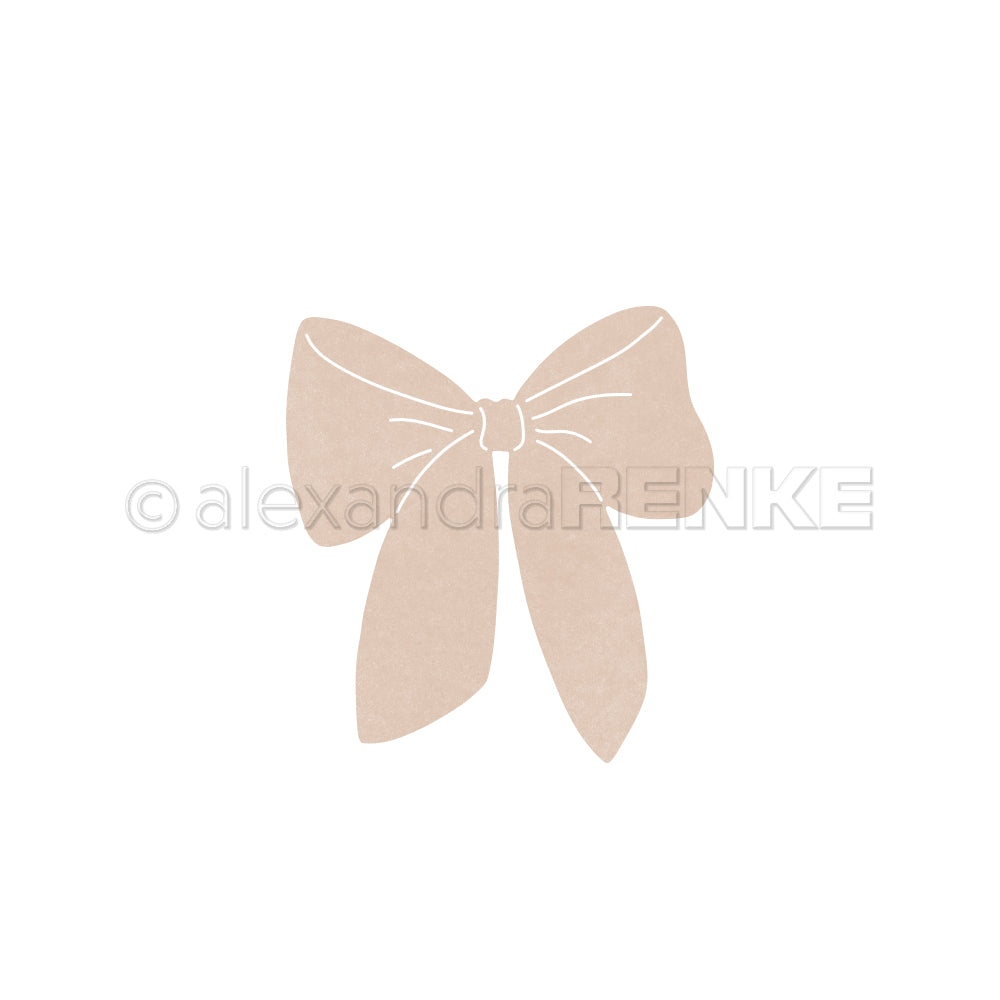 Schlichte beigefarbene Schleifenillustration mit zwei langen Schwänzen auf weißem Hintergrund, ideal als Motivstanze Prachtschleife Designelement für Ihre Lieblingsdesignpapiere von Alexandra Renke.