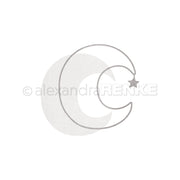 Minimalistische Mondsichelkontur mit einem hängenden Stern über einer schwachen einfarbigen Mondsichel auf Weiß - ideal für Alexandra Renke Designpapiere oder zur Verwendung mit Mond Motivstanze Stanzsysteme.