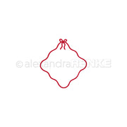 Ein roter Wellenrand mit einer kleinen Schleife an der Spitze, hergestellt mit der Alexandra Renke Motivstanze Wellenrand-Rahmen, dargestellt auf weißen Designpapieren.