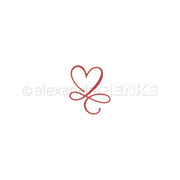 Ein einfacher roter Herzumriss mit einem dekorativen Wirbel darunter, inspiriert von Alexandra Renke's Kalligrafisches Herz Design, auf weißem Hintergrund.