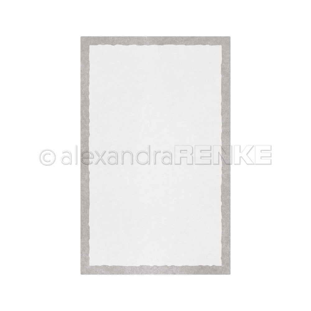 Weißes, rechteckiges Blankopapier mit grauem Rand, zentriert auf weißem Hintergrund - ideal zum Ausstellen von Alexandra Renke DieCut Systemen oder zum Kombinieren mit Ihrer Lieblings-Rechteckmotivstanze.