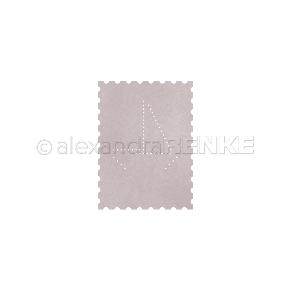 Graue Briefmarke mit einer sternförmigen Stanzung von Alexandra Renke auf weißem Hintergrund, perfekt, um Designpapier oder andere kreative Projekte aufzupeppen.