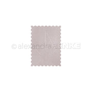 Graue Briefmarke mit einer sternförmigen Stanzung von Alexandra Renke auf weißem Hintergrund, perfekt, um Designpapier oder andere kreative Projekte aufzupeppen.