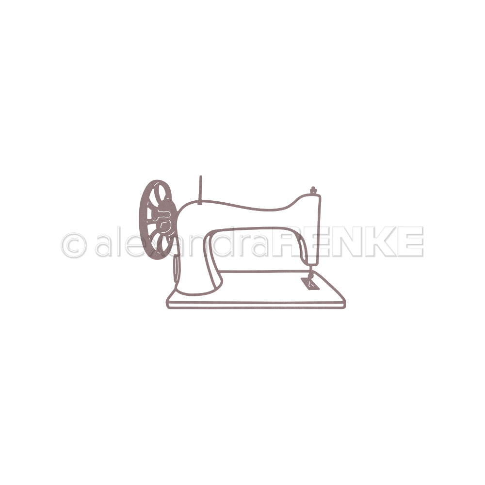 Einfache Strichzeichnung einer alten Nähmaschine auf Weiß, perfekt für Alexandra Renke Designpapiere oder in Kombination mit Motivstanze Nähmaschine DieCut Systeme.