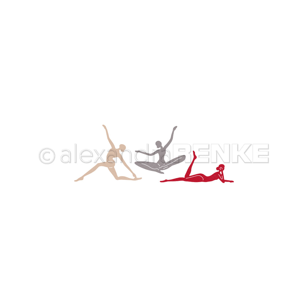 Drei stilisierte Figuren bilden ein Figuren-Trio in rhythmischen Gymnastikposen auf weißem Hintergrund von Alexandra Renke, perfekt als Motivstanze für kreative Stanzsysteme.