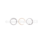Drei Kaffeetassenringflecken in Grau und Beige auf weißem Hintergrund, perfekt für Designpapiere oder die Verwendung mit Stanzsystemen von Alexandra Renke.