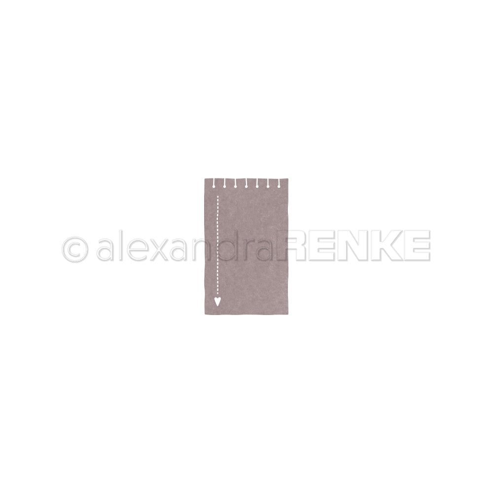 Ein kleines rechteckiges Alexandra Renke Designpapier mit gestricheltem weißen Pfeil und gekerbtem oberen Rand, ideal für die Verwendung mit dem Motivstanze Notizblatt Stanzsysteme.
