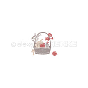Ein kleiner Korb mit Kürbissen, roten Blumen, einem Pilz und einem Apfel steht auf einem schlichten weißen Hintergrund – ideal, um ihn neben Ihren Lieblings-Stanzen zu präsentieren oder mit saisonalen Designpapieren zu kombinieren.