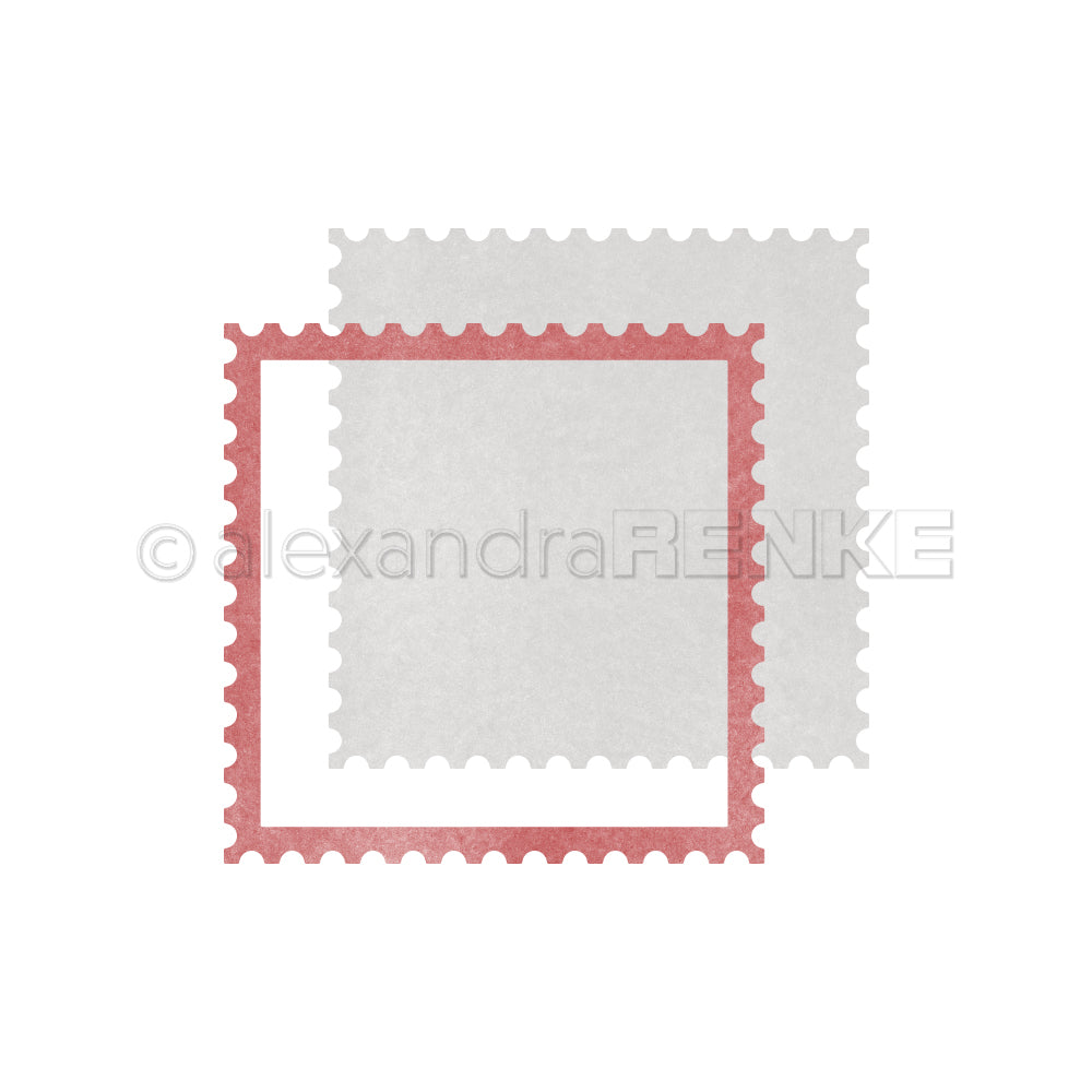 Zwei sich überlappende, briefmarkenförmige Kartenaufleger.