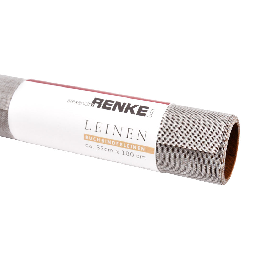 Ein 35 cm x 100 cm großer gerollter Bogen graues Buchleinen für Buchbinden, beschriftet mit Leinen, von ☆.