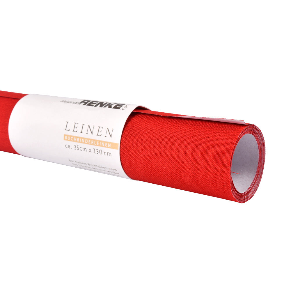 Eine Rolle rotes Buchleinen von ☆, hergestellt aus Viskosegewebe, mit einem eingewickelten weißen Etikett.