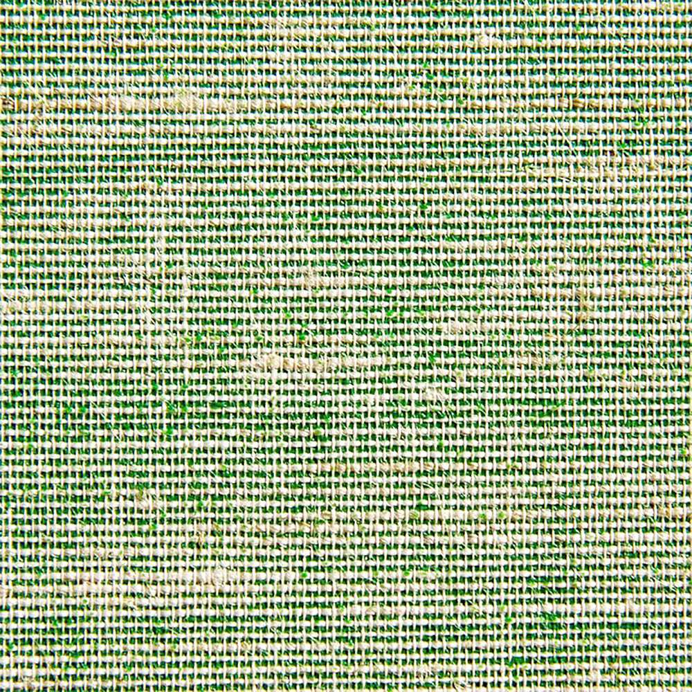 Nahaufnahme eines gewebten beigen und grünen Baumwoll/Leinen-Mischgewebes mit einem Gittermuster von ☆.