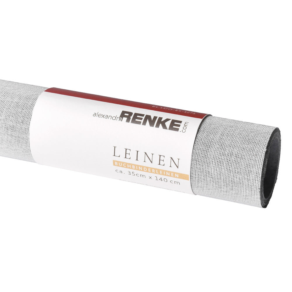 Ein aufgerollter Bogen aus ☆ Buchleinen mit weißem Etikett und schwarzem Innenkern.