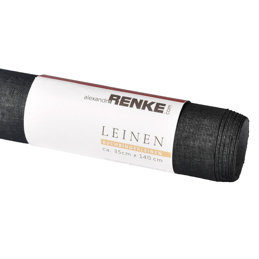 Eine Rolle schwarzer Buchleinen-Stoff, Marke: ☆, beschriftet Leinen, Größe 35 x 140 cm.
