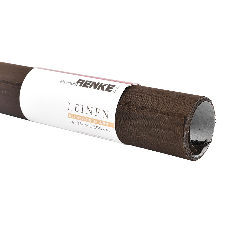 Ein gerollter Bogen dunkelbraunes Buchleinen von ☆, hergestellt aus Viskosegewebe, Größe ca. 35cm x 100cm-perfekt für Projekte wie Heißfolienprägung.