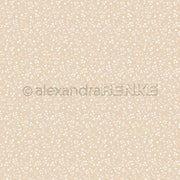 Beigefarbener Hintergrund mit zartem weißem Blumen- und Blattmuster von Alexandra Renke - ideal als Designpapier oder Bucheinbandpapier für kreatives Buchbinden, das Ihren Entwürfen einen weichen, dezenten Touch verleiht.