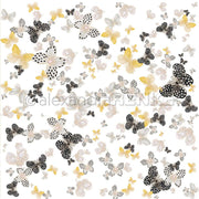 Muster aus schwarzen, weißen und gelben Schmetterlingen mit dezenten floralen Akzenten auf Weiß - ideales Alexandra Renke Bucheinbandpapier für kreative Buchbinden oder einzigartige Designpapiere.