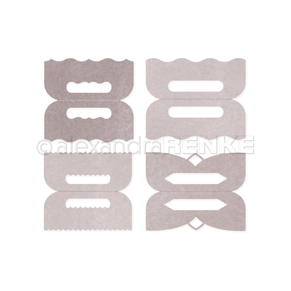 Sechs Paare von Alexandra Renke Papierstanzungen mit verschiedenen Randdesigns, angeordnet in zwei Spalten auf weißem Hintergrund - ideal für Bündel, die die Kreativität bei Ihren Bastelprojekten anregen.