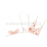 Entdecken Sie dieses exquisite Alexandra Renke-Paket mit fünf eleganten Karten mit Blumen- und Schmetterlingsmotiven, die zarte rosa und goldene Muster auf strahlendem Weiß zeigen - perfekt, um Ihre Kreativität anzuregen.