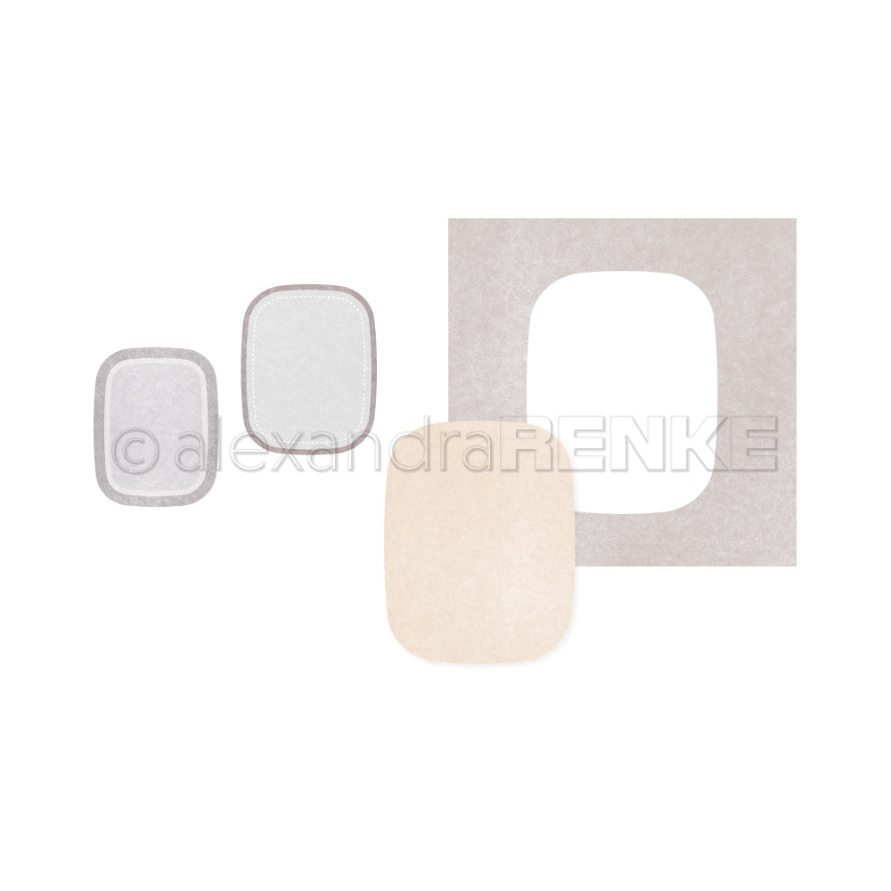 Ein Bundle von Alexandra Renke: drei rechteckige Filzflicken mit passendem Rahmen auf weißem Hintergrund - perfekt für kreative Sammlungen.