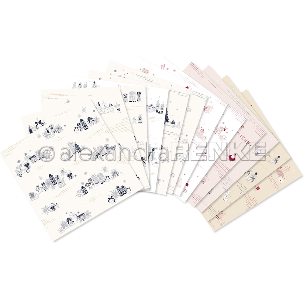 Ein Fan von Alexandra Renkes dekorativen, gemusterten Papierbögen in zarten Pastelltönen, die in einer Doppelseite präsentiert werden - perfekt für Kollektionen oder zur Inspiration für Ihr nächstes Projekt.