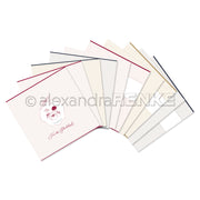 Alexandra Renke bietet gestreifte Papierbögen an, einen mit einem Blumenmuster und dem Satz "Just a Goodwish" - ideal für kreative Kollektionen oder einzigartige Bündel.