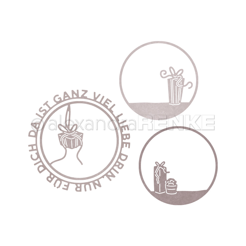 Drei kreisförmige Designs mit Cupcakes und deutschem Text von Alexandra Renke, umrandet mit dünnen Linien auf weißem Hintergrund - ideal für kreative Kollektionen oder als Teil eines entzückenden Pakets.