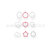 Neun ornamentale Umrisse (Wolke, Herz, Stern, Sonne, Kreis und Oval) auf weißem Hintergrund - perfekt für Bundlektionen oder als kreative Ergänzung zu jedem Projekt von Alexandra Renke.