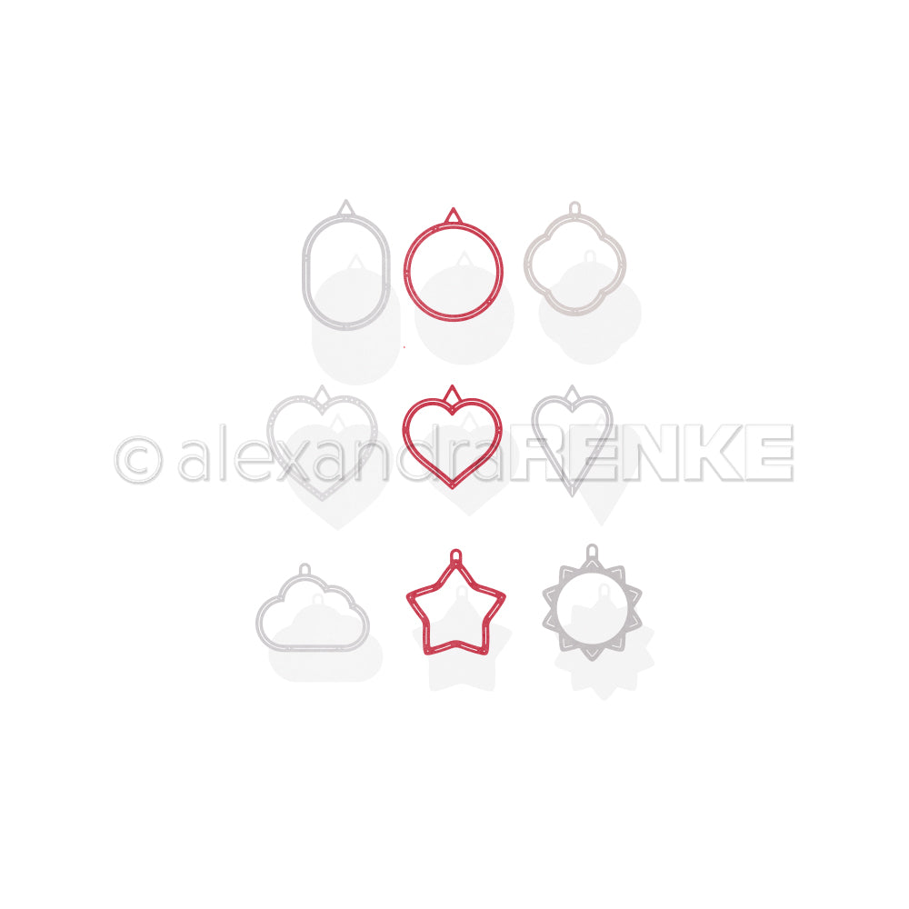 Neun ornamentale Umrisse (Wolke, Herz, Stern, Sonne, Kreis und Oval) auf weißem Hintergrund - perfekt für Bundlektionen oder als kreative Ergänzung zu jedem Projekt von Alexandra Renke.