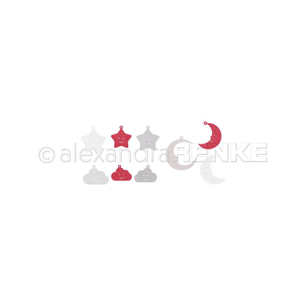 Rote und weiße Ausschnitte von Sternen, Monden und Wolken von Alexandra Renke - perfekt zur Inspiration oder als Ergänzung zu Ihren Kreativitäts-Bundle Kollektionen.