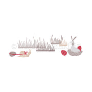 Eine Schnecke mit Schleife und ein Hase sitzen neben Eiern und Grasflächen in einer minimalistischen, pastellfarbenen Illustration von Alexandra Renke - ideal zur Inspiration oder für Ihre Kreativitäts-Bundle Kollektionen.
