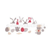 Illustrationen von Hasenköpfen, verzierten Eiern, Eierschalen und gestapelten Teetassen in zarten Pastellfarben - ein charmantes Alexandra Renke-Paket, das die Kreativität anregt.