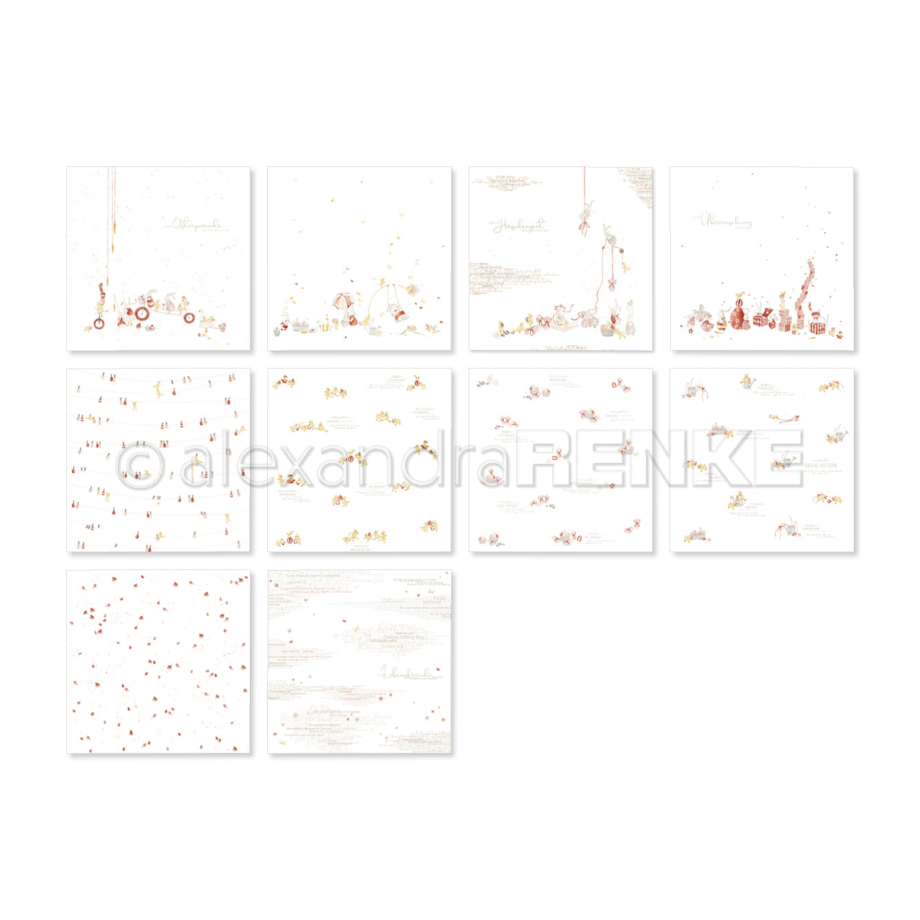 Ein Set von zehn quadratischen Weihnachtskarten von Alexandra Renke mit zarten, minimalistischen, festlichen Motiven - perfekt, um Ihre saisonalen Kollektionen kreativ zu ergänzen oder in kreativen Paketen zu verschenken.