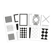 Drei Blätter von Alexandra Renke mit geometrischen Mustern und Rahmen in Schwarz und Weiß, ideal als Inspiration für Ihr nächstes Projekt. Perfekte Ergänzung zu Kreativ-Bundles oder um Ihren Kollektionen eine einzigartige Note zu verleihen.