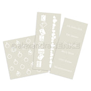 Drei beige Karten von Alexandra Renke mit weißen Motiven - Ringe, Herzen, Geschenke, Umschläge - und deutschen romantischen Sprüchen. Perfekt für Bundles oder Kollektionen, die deine Kreativität feiern.