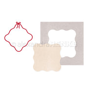 Rotes Konturenornament, beiger Wellenrandausschnitt und passende quadratische Schablone von Alexandra Renke auf weißem Hintergrund - ideal für kreative Sammlungen oder einzigartige Designpakete.