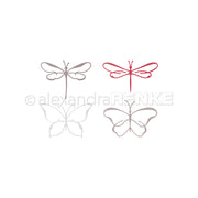 Zwei Libellen und zwei Schmetterlinge, grau oder rot umrandet, inspirieren auf weißem Hintergrund - die perfekten Akzente für jedes Kreativitäts-Bundle oder Kollektionen von Alexandra Renke.