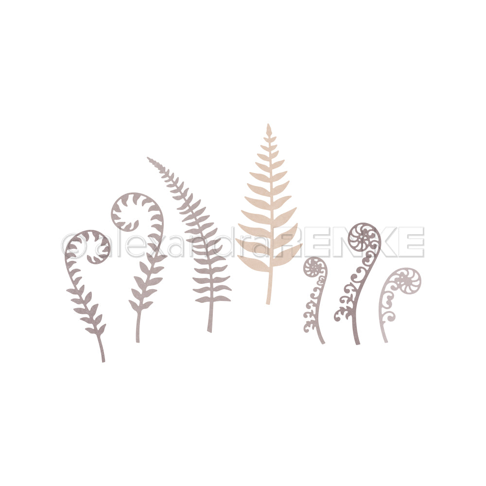 Einfache Illustration verschiedener pastellfarbener Farne und Fiddlehead-Pflanzen auf weißem Hintergrund – ideal, um die Kreativität anzuregen oder Ihre Kollektionen mit von der Natur inspirierten Sets zu bereichern.