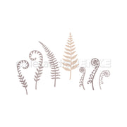 Einfache Illustration verschiedener pastellfarbener Farne und Fiddlehead-Pflanzen auf weißem Hintergrund – ideal, um die Kreativität anzuregen oder Ihre Kollektionen mit von der Natur inspirierten Sets zu bereichern.