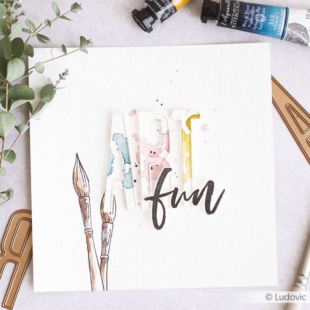 Aquarellmalerei mit "ART fun", Pinseln, Farben, einem grünen Zweig und Alexandra Renke Clear Stempeln - ideal für Fans von einzigartigen Photopolymer-Designs und Blumenpinseltechniken.