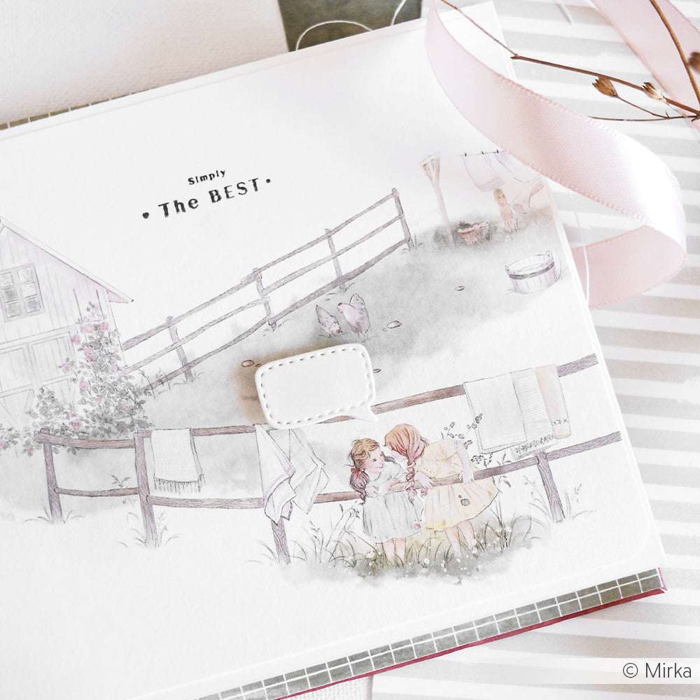 Illustration von zwei Mädchen an einem Zaun mit Wäsche und einer Scheune, mit der Überschrift "The BEST" - mit Elementen, die von Alexandra Renkes Icon Set STARS inspiriert sind.