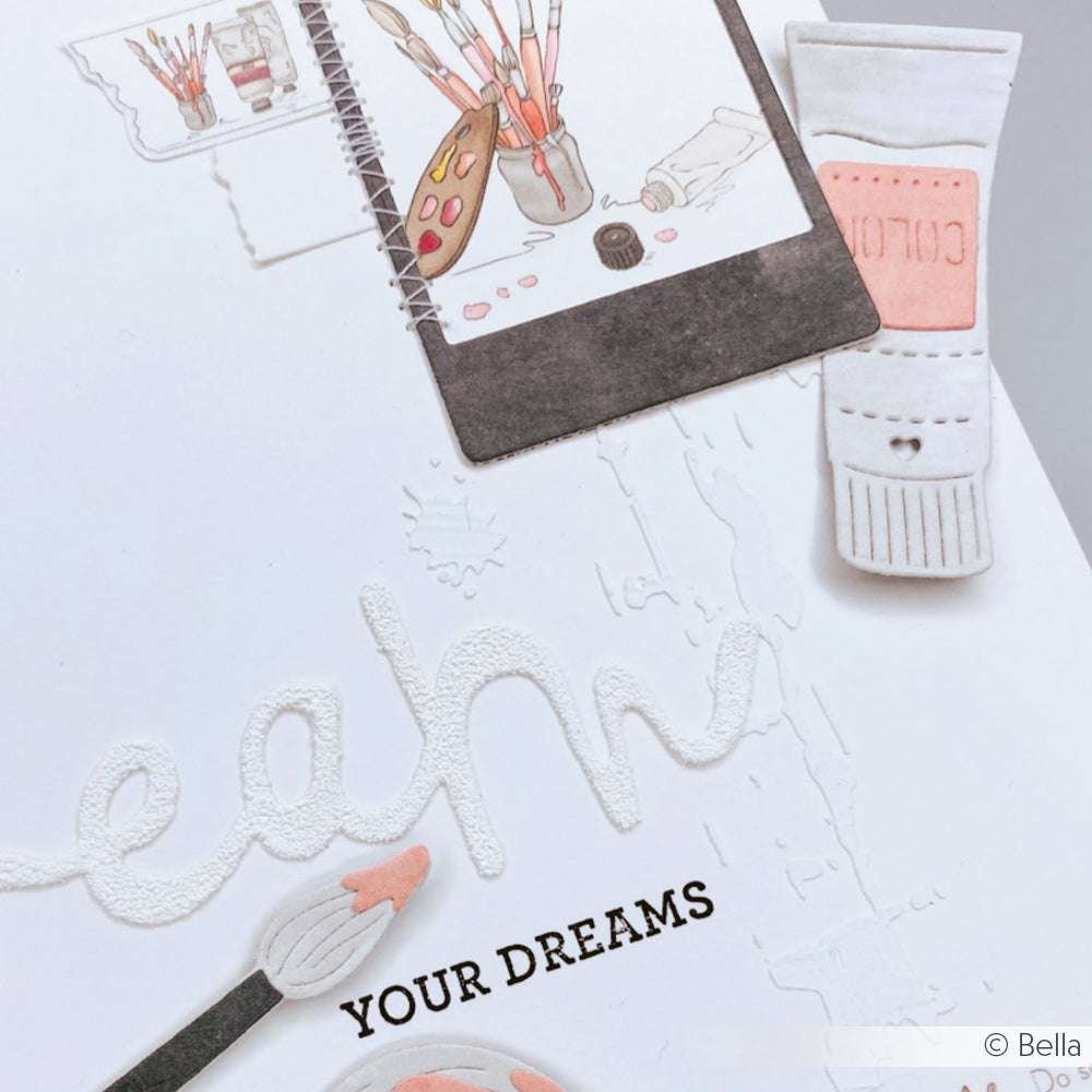 Alexandra Renke Künstlerbedarf und eine Notizbuchillustration mit "Your Dreams" auf weißem Hintergrund - perfekte Elemente für Motivstanze und Dies Stanzsysteme Projekte.