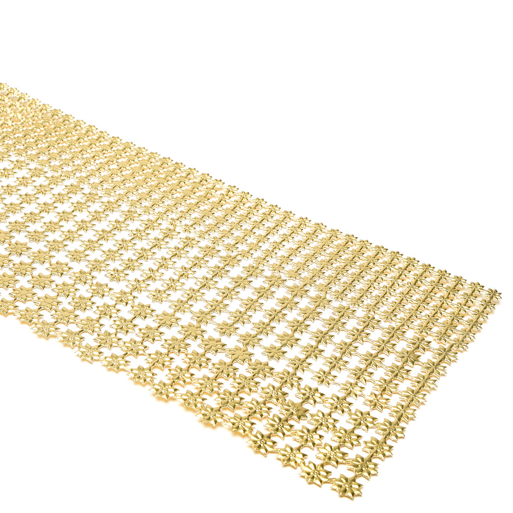 Dekorativer Tischläufer in Gold von ☆ mit einem sich wiederholenden floralen Ausschnittmuster - das perfekte Dekoelement, um Ihren Tisch mit eleganter Papierarbeit aufzuwerten.