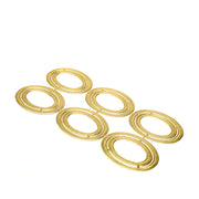 Sechs goldene ovale Dekoelemente von ☆ sind auf einem weißen Hintergrund angeordnet und setzen einen eleganten Akzent in jeder Papierarbeit oder Figurinen-Ausstellung.