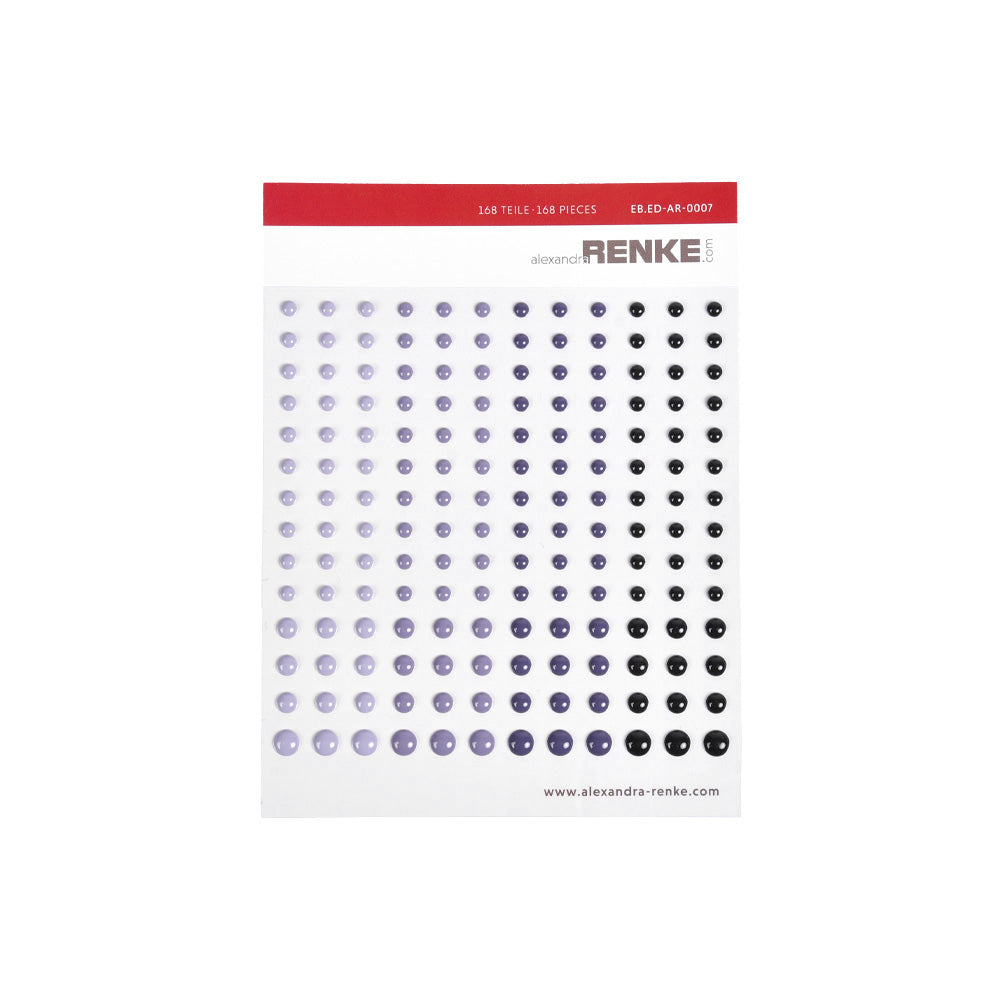 Ein Bogen kreisförmiger Enamel Dots Violett-Sticker von Alexandra Renke in den Farben Violett und Schwarz, die in Reihen angeordnet sind - ideale Verzierungen für Cardmaking-Projekte.