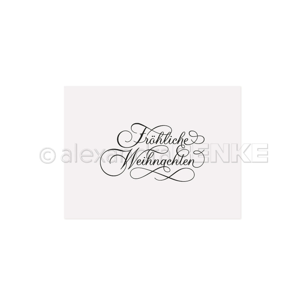 Die elegante schwarze Schrift auf Weiß lautet "Fröhliche Weihnachten" von Alexandra Renke, wunderschön gestaltet für die Verwendung mit einem Cut & Emboss Folder.