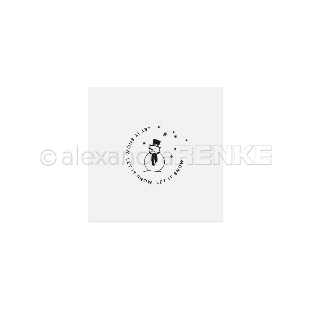 Verleihen Sie Ihren Projekten festlichen Charme mit diesem Prägefolder von Alexandra Renke, der einen minimalistischen Schneemann, Sterne und "LET IT SNOW, LET IT SNOW, LET IT SNOW" in einem kreisförmigen Design zeigt.