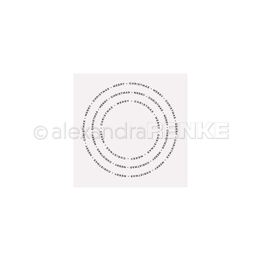 Drei konzentrische Kreise mit dem Text "Frohe Weihnachten" auf weißem Hintergrund, inspiriert von Alexandra Renkes Design Typo Kreis Merry Christmas - perfekt für die Verwendung mit Ihrem Lieblings-Prägefolder.