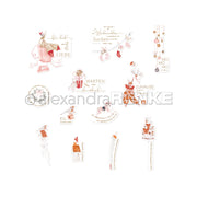 Die festlichen Weihnachtssticker von Alexandra Renke zeigen deutsche Texte, Geschenke, gemütliche Dekorationen und Papierelemente - ideal für Papertie-Projekte oder charmante Ephemera in der Weihnachtsbastelei - auf einem strahlend weißen Hintergrund.